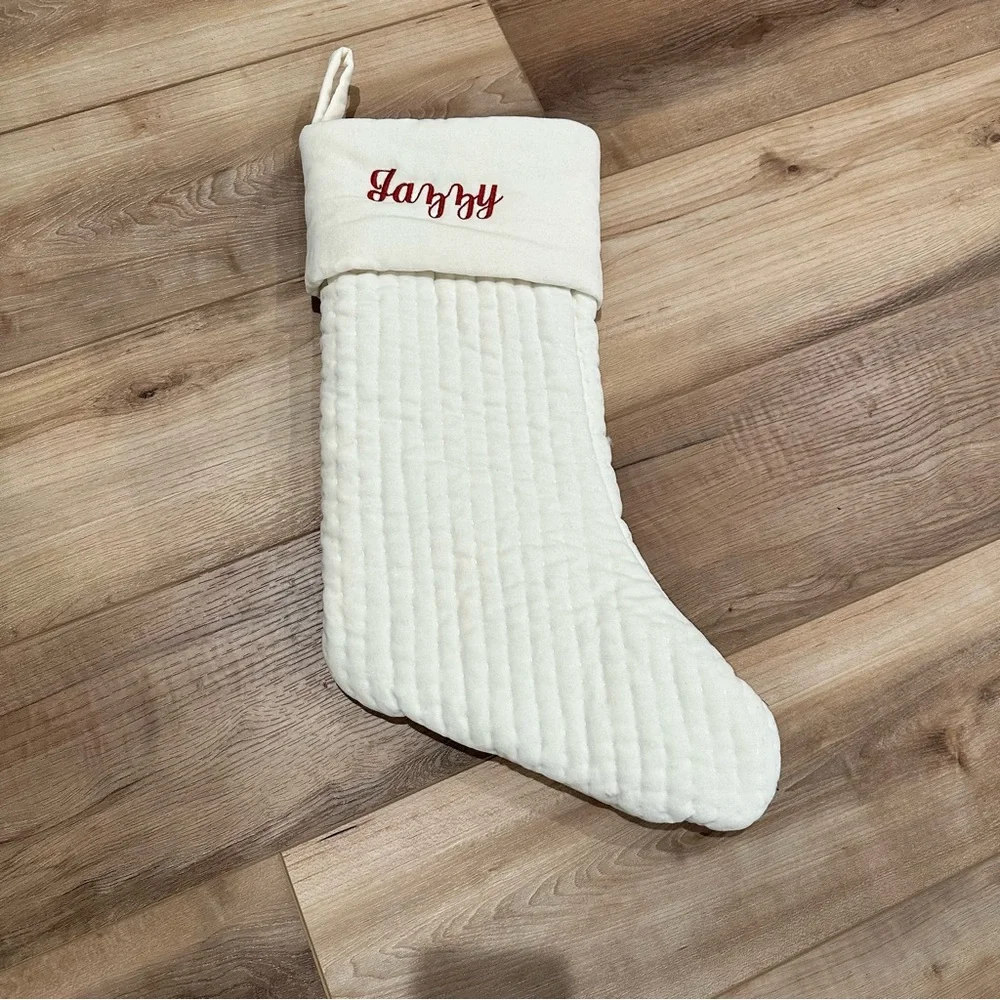 Pottery Barn Ivory Channel Quilted Velvet Stockings Embroidered Jazzy